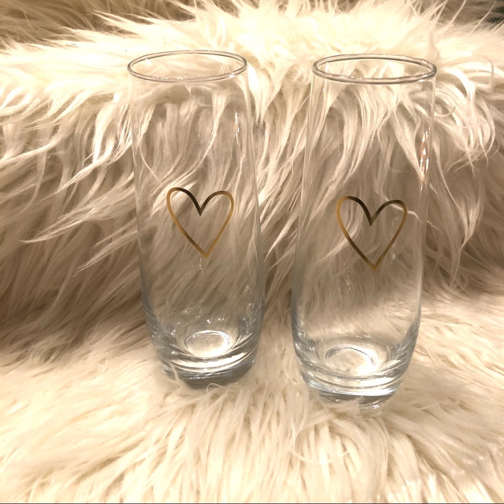 Set of 2 Stemless Champagne Flutes with Gold Heart